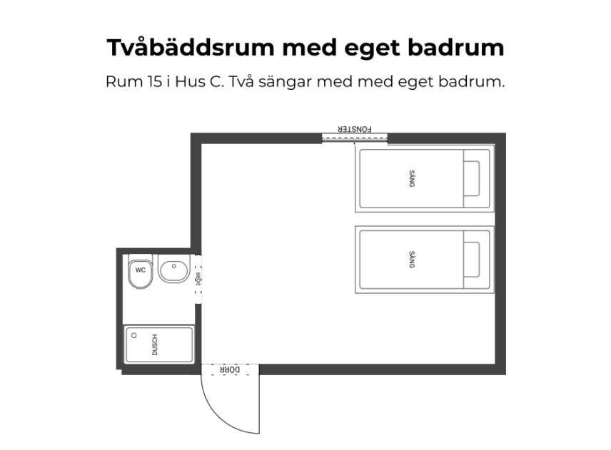 Tvåbäddsrum med eget badrum_rum 15 Hus C