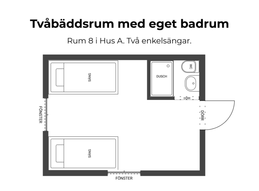 Tvåbäddsrum med egetbadrum_rum 8 Hus A