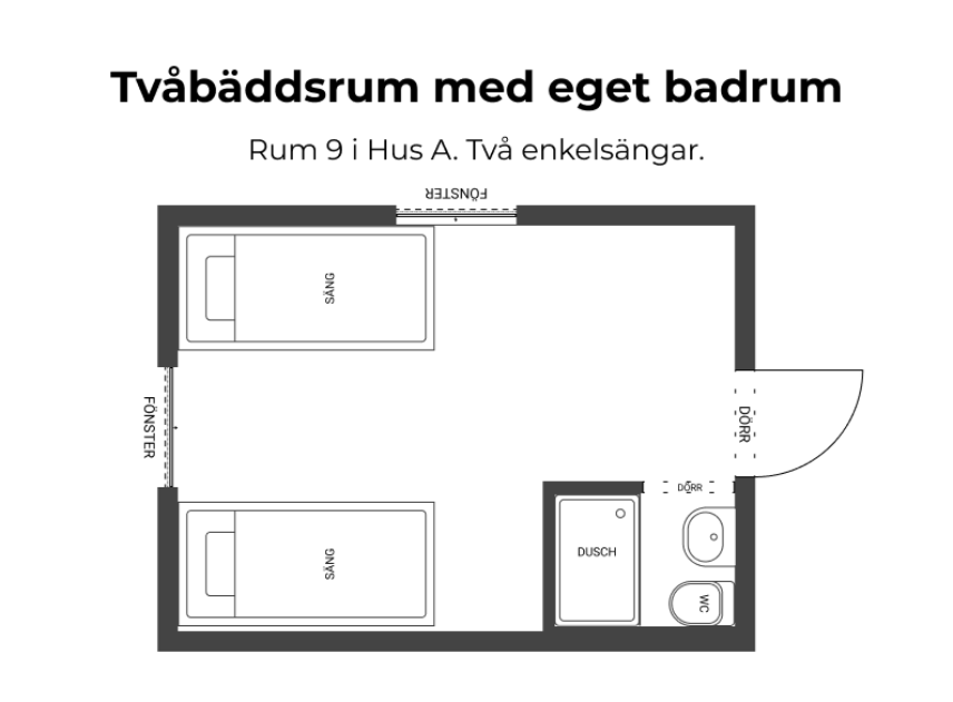 Tvåbäddsrum med egetbadrum_rum 9 Hus A